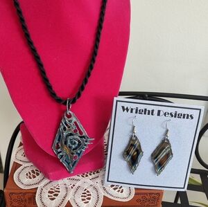 Silver Lightweight Sheet Steel Pendant Necklace and Earrings Set... Handcrafted